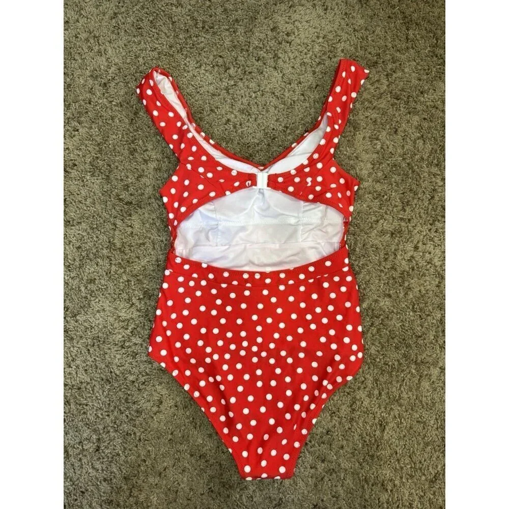 CUPSHE Red Polka Dot Belted One-Piece Swimsuit SMALL